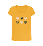 Mustard Organic Ladies Scoop Neck Animal Print Pink, Gold and Black Hearts T-shirt