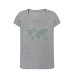 Athletic Grey Organic Ladies Scoop Neck Green Animal Footprint World Map T-shirt