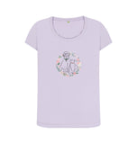Violet Organic Ladies Scoop Neck Cat and Dog in Floral Wreath T-shirt