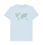 Sky Blue Organic Men's Green Animal Footprint World Map T-shirt