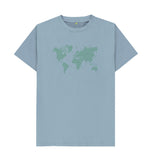 Stone Blue Organic Men's Green Animal Footprint World Map T-shirt