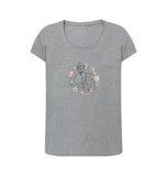 Athletic Grey Organic Ladies Scoop Neck Cat and Dog in Floral Wreath T-shirt