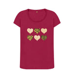 Cherry Organic Ladies Scoop Neck Animal Print Pink, Gold and Black Hearts T-shirt