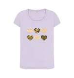 Violet Organic Ladies Scoop Neck Animal Print Pink, Gold and Black Hearts T-shirt
