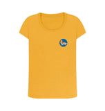 Mustard Organic Ladies Scoop Neck Dog in Blue Circle T-shirt