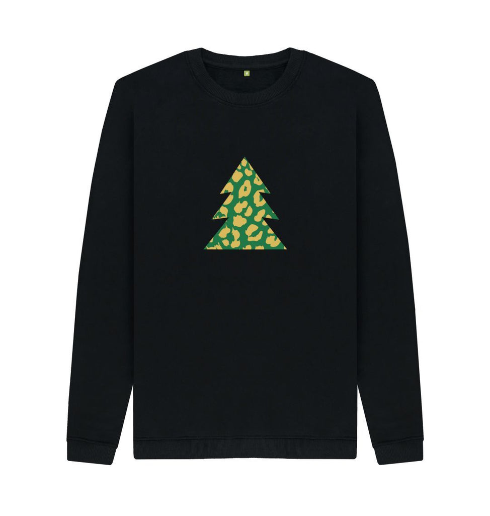 Black Mens Animal print Christmas tree Jumper