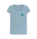 Stone Blue Organic Ladies Scoop Neck Dog in Green Circle T-shirt