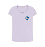 Violet Organic Ladies Scoop Neck Dog in Blue Circle T-shirt