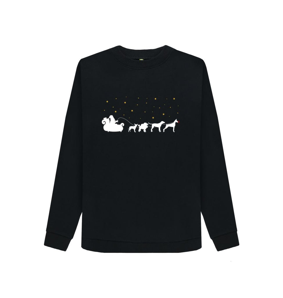 Black Ladies Dogs pulling Santa's sleigh Christmas Jumper