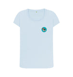 Sky Blue Organic Ladies Scoop Neck Dog in Green Circle T-shirt