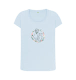 Sky Blue Organic Ladies Scoop Neck Cat and Dog in Floral Wreath T-shirt