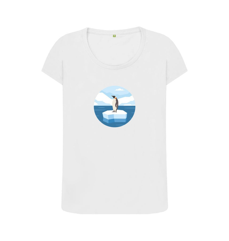 White Organic Ladies Scoop Neck Penguin T-shirt