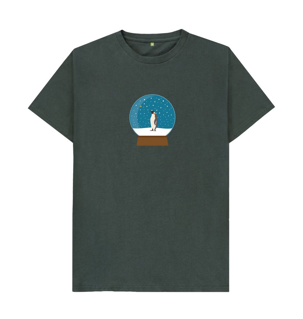 Dark Grey Mens Penguin snow globe Christmas T-shirt