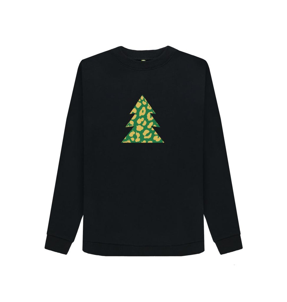 Black Ladies Animal print Christmas tree Jumper
