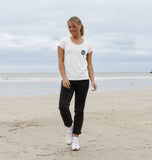 Organic Ladies Scoop Neck Dog in Blue Circle T-shirt