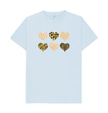 Sky Blue Organic Men's Animal Print Pink, Gold and Black Hearts T-shirt