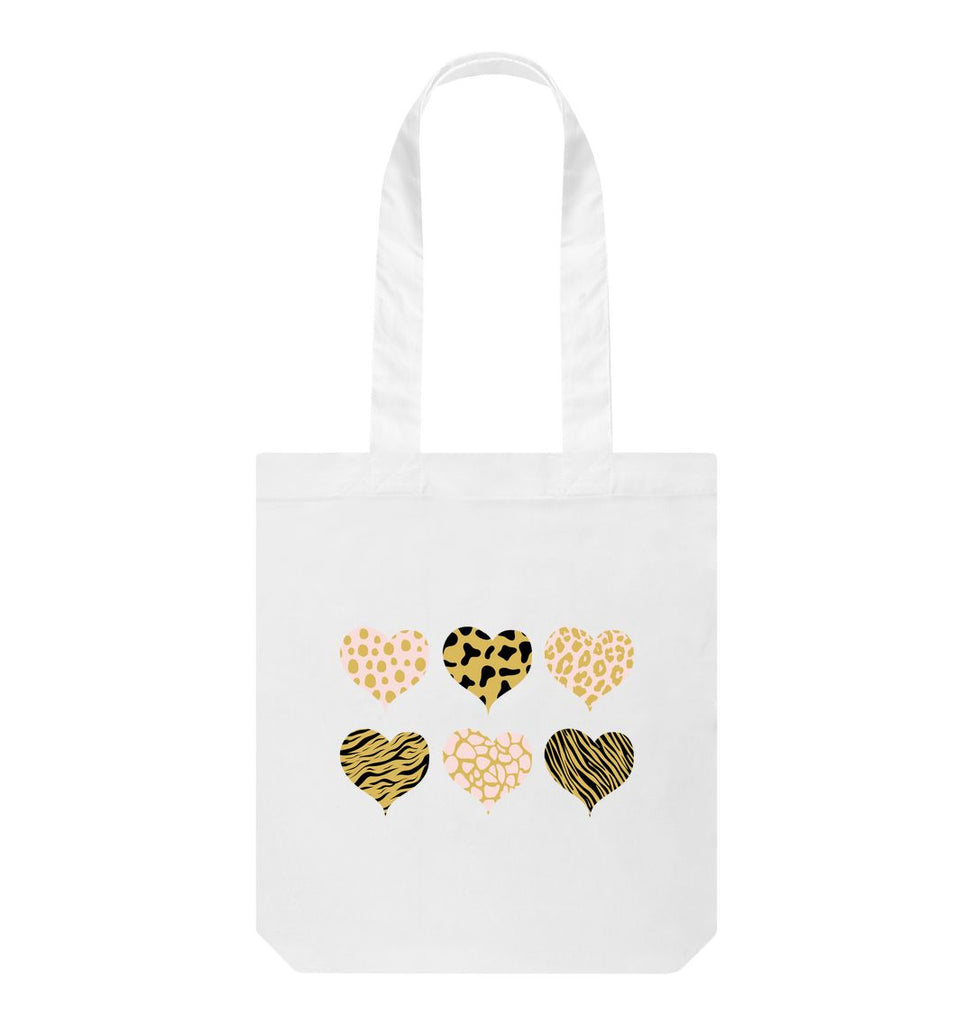 White Animal Print Hearts Tote Bag