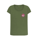 Khaki Organic Ladies Scoop Neck Dog in Pink Circle T-shirt