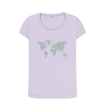 Violet Organic Ladies Scoop Neck Green Animal Footprint World Map T-shirt