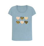 Stone Blue Organic Ladies Scoop Neck Animal Print Pink, Gold and Black Hearts T-shirt
