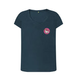 Denim Blue Organic Ladies Scoop Neck Dog in Pink Circle T-shirt