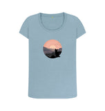 Stone Blue Organic Ladies Scoop Neck Cat in Sunset T-shirt