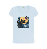 Sky Blue Organic Ladies Scoop Neck Halloween Cat T-shirt