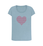 Stone Blue Organic Ladies Scoop Neck Animal Footprint Heart T-shirt