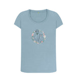 Stone Blue Organic Ladies Scoop Neck Cat and Dog in Floral Wreath T-shirt