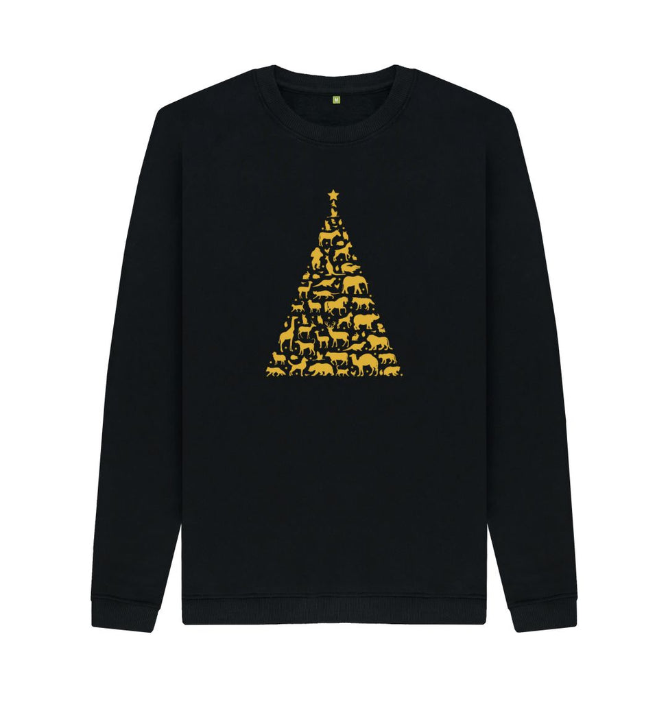 Black Mens Animal Tree Christmas Jumper