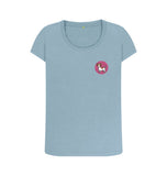 Stone Blue Organic Ladies Scoop Neck Dog in Pink Circle T-shirt