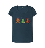 Denim Blue Ladies Animal print Christmas T-shirt