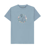 Stone Blue Organic Men's Cat and Dog in Floral Wreath T-shirt