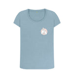 Stone Blue Organic Ladies Scoop Neck Cat and Dog with Pink Flowers T-shirt