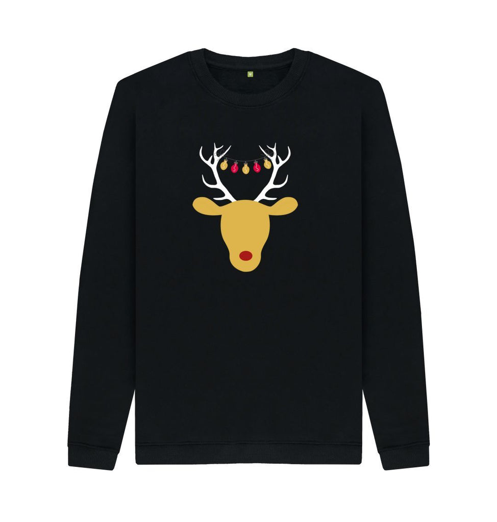 Black Mens Reindeer Christmas Jumper