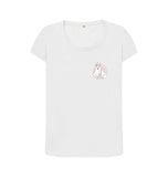 White Organic Ladies Scoop Neck Cat and Dog with Pink Flowers T-shirt
