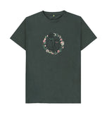 Dark Grey Organic Men's Cat and Dog in Floral Wreath T-shirt