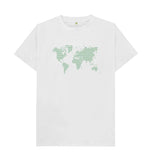 White Organic Men's Green Animal Footprint World Map T-shirt