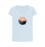 Sky Blue Organic Ladies Scoop Neck Cat in Sunset T-shirt