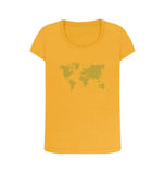 Mustard Organic Ladies Scoop Neck Green Animal Footprint World Map T-shirt