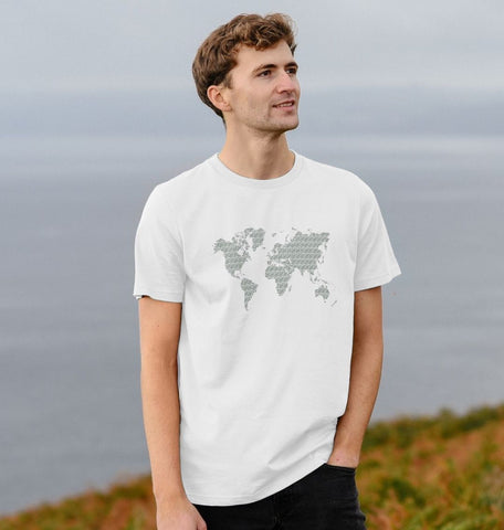 Organic Men's Green Animal Footprint World Map T-shirt
