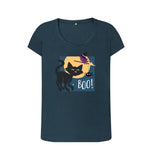 Denim Blue Organic Ladies Scoop Neck Halloween Cat T-shirt