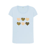 Sky Blue Organic Ladies Scoop Neck Animal Print Pink, Gold and Black Hearts T-shirt