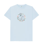 Sky Blue Organic Men's Cat and Dog in Floral Wreath T-shirt