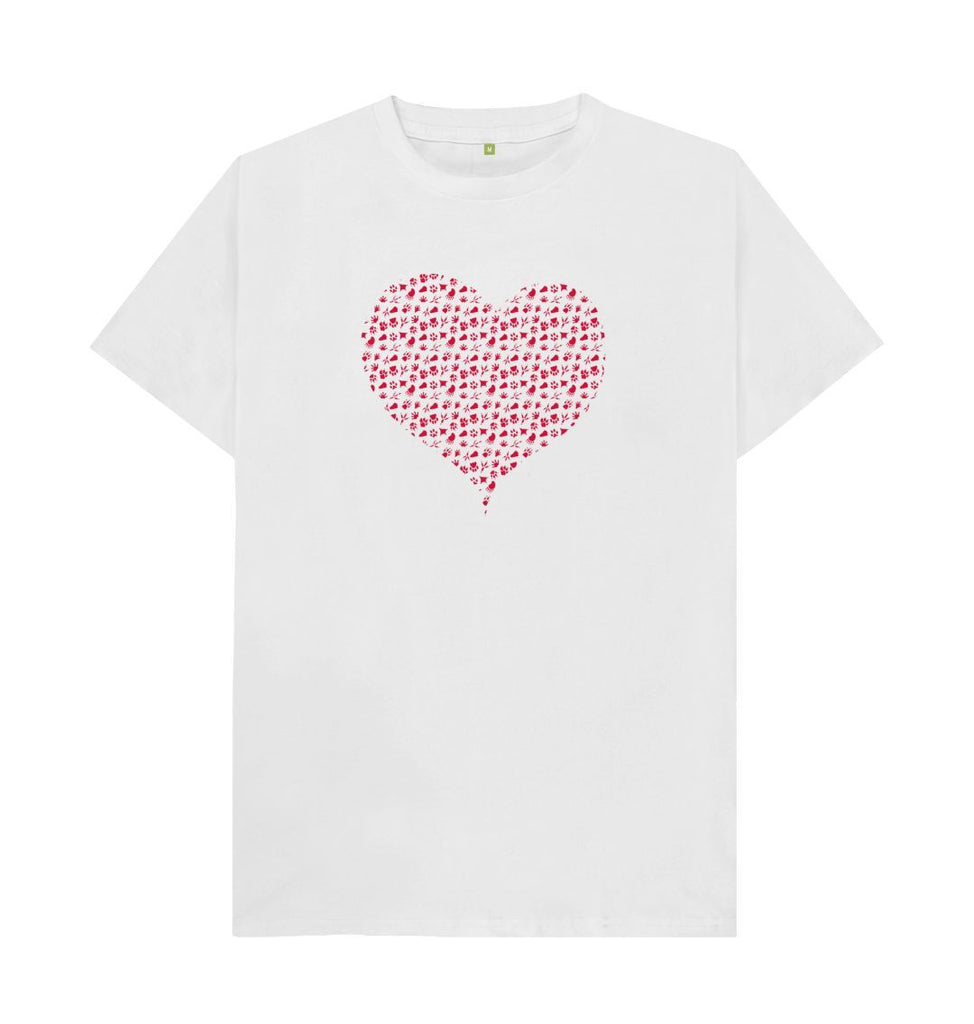 White Organic Men's Animal Footprint Heart T-shirt