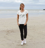 Organic Ladies Scoop Neck Green Animal Footprint World Map T-shirt