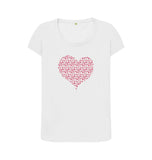 White Organic Ladies Scoop Neck Animal Footprint Heart T-shirt