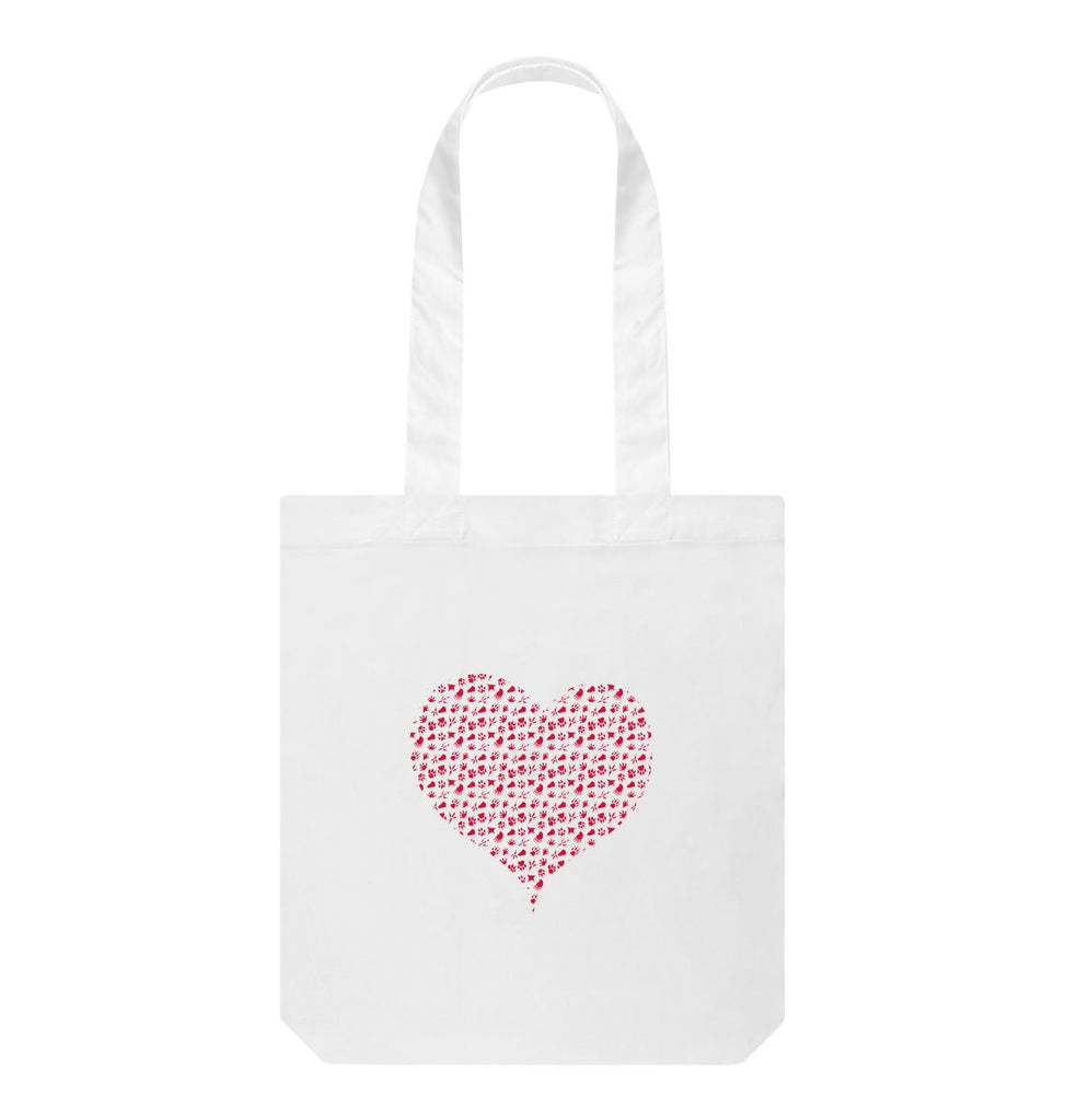 White Animal Footprint Hearts Tote Bag