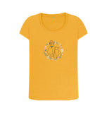 Mustard Organic Ladies scoop neck Cat and Dog in floral wreath T-shirt