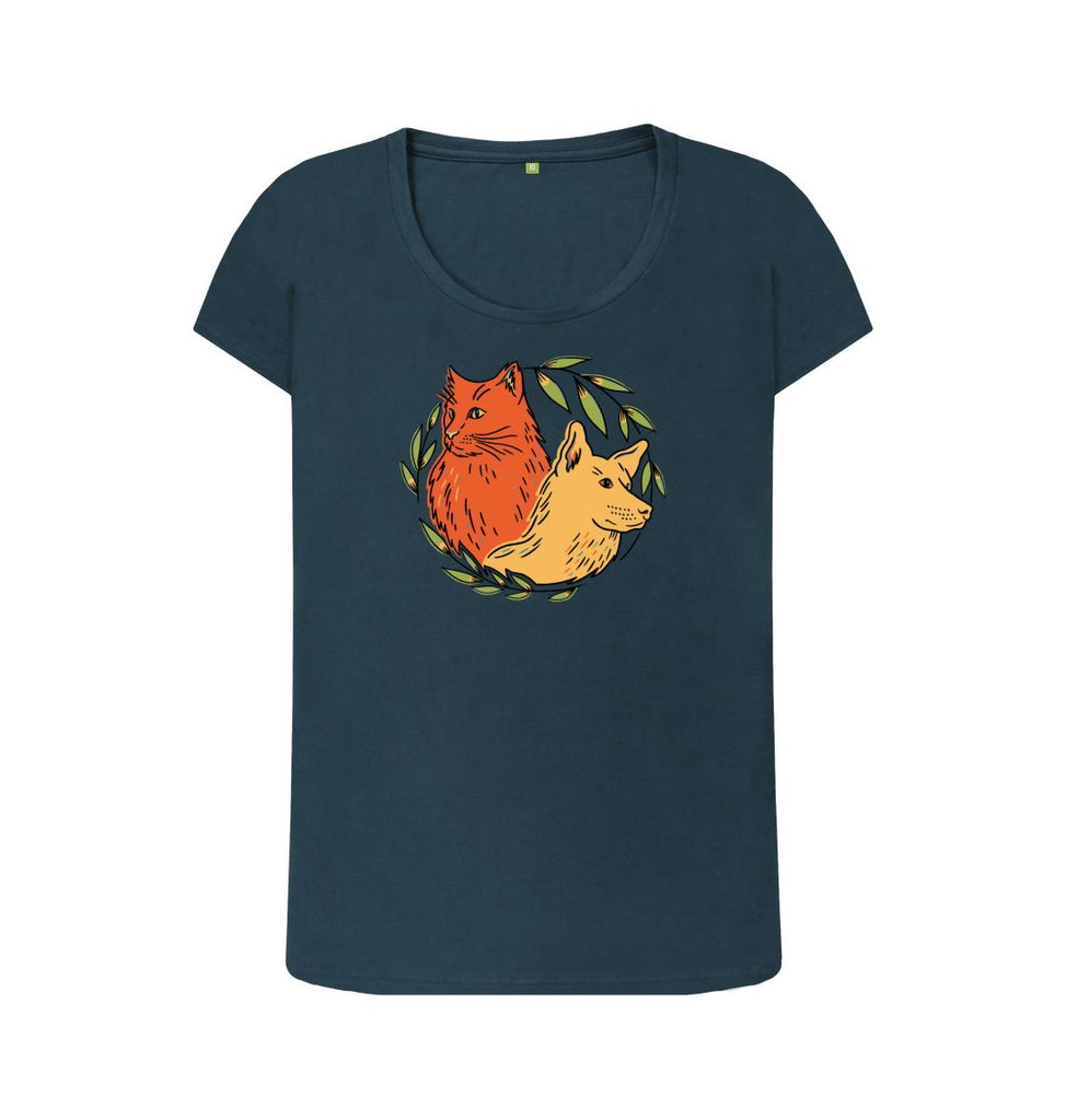 Denim Blue Women's scoop neck Cat and Dog T-shirt